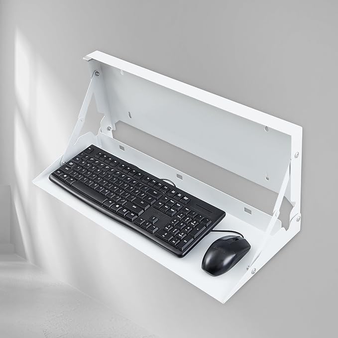 Otoolling 1 Pcs 24 Inch Keyboard Wall Mount Foldable Fits Standard Computer Keyboard Mouse Stand Tray Organizer for Small Offices Apartments, Easy Installation with 4 Screws (White)