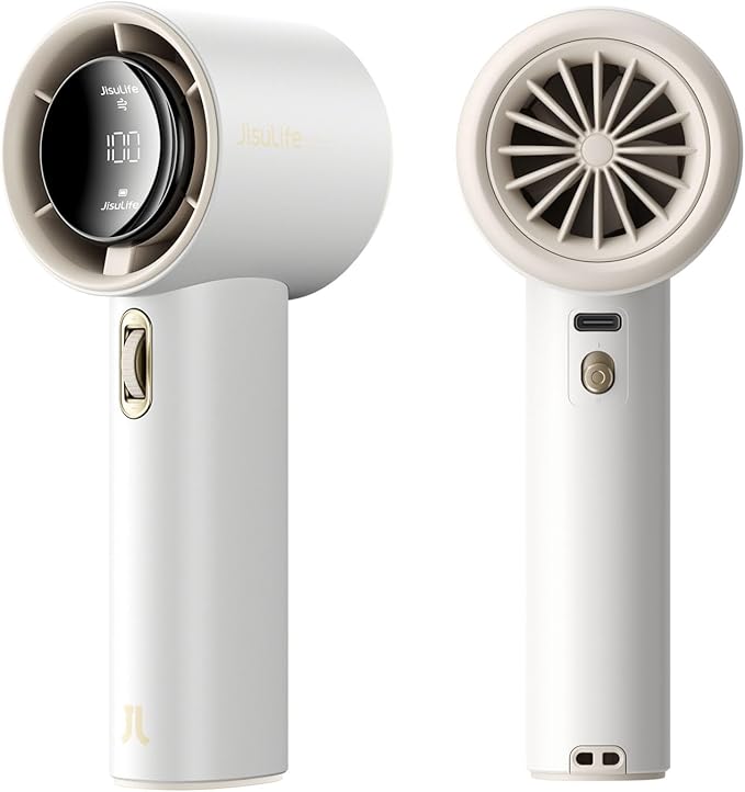 JISULIFE Handheld Fan Pro1S - Next-Gen Airflow: Up to 12h Runtime, Pearlescent ABS - Elegant Strength, 1-100 Speed Scroll Wheel, 3600mAh-Portable Fan for Travel, Gifts for Women Men(Cloud White)