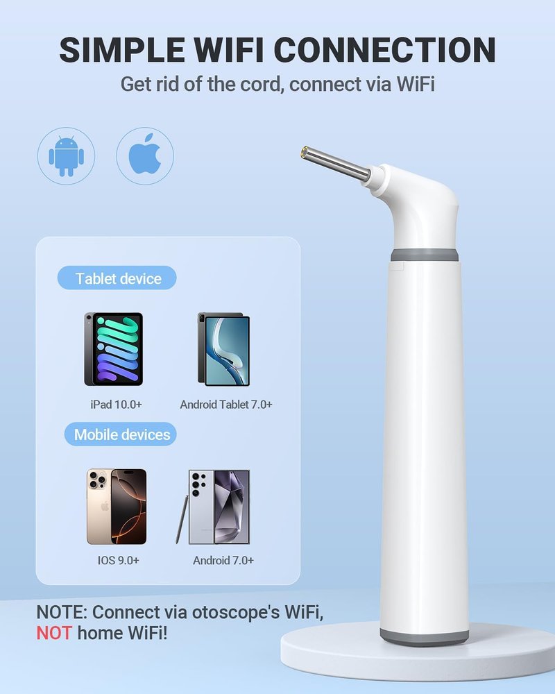 Wireless Otoscope - Dual View Ear Camera with Gyroscope & Light | 3.9mm Ear Scope for Kids, Adults & Pets, iPhone & Android Compatible