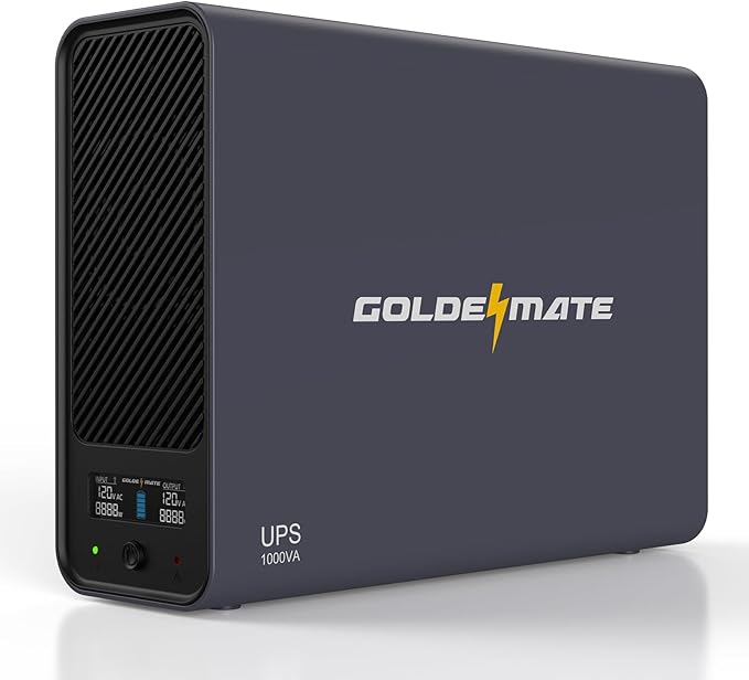 GOLDENMATE 1000VA/800W Lithium UPS Battery Backup and Surge Protector, Sinewave UPS System with LiFePO4 Battery(230.4 Wh), 2025 Upgraded Pro Ver. with Communication Port, 8 Outlets, LCD Display, Gray