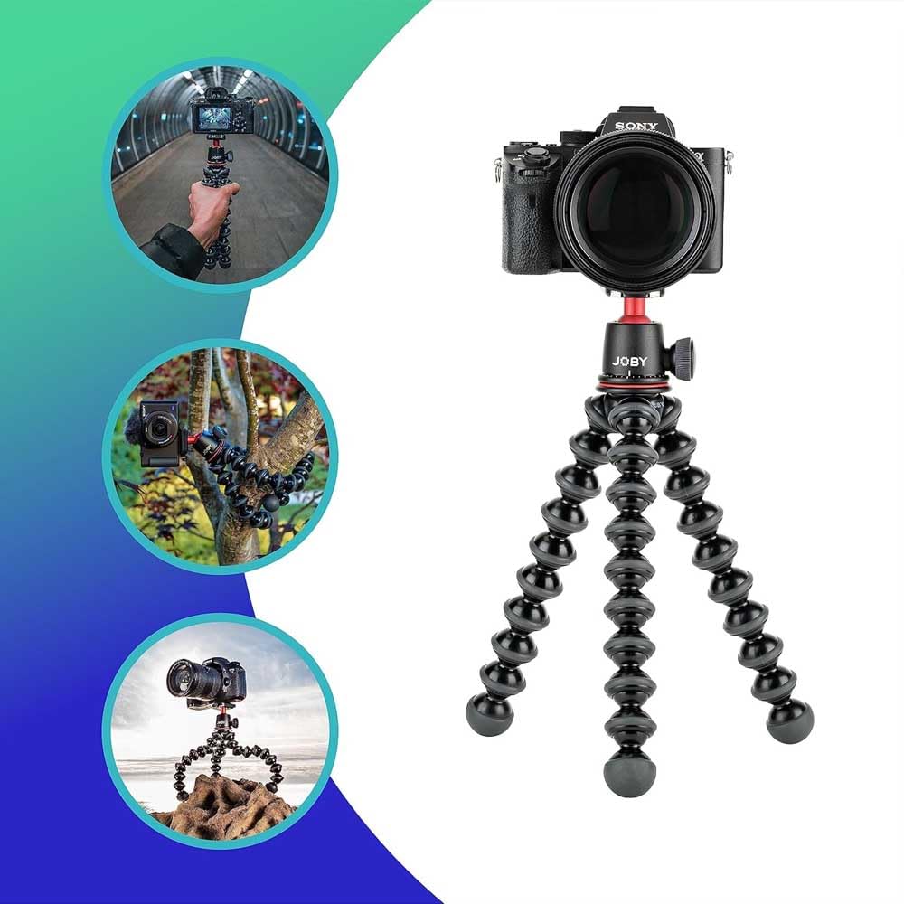 Joby GorillaPod 3K Kit, Compact Stand 3K and Ballhead for Compact Cameras, Tripod Kit, Travel Tripod for Cameras, Holds Devices up to 6.6lbs, JB91507, Made in Italy, Black/Charcoal