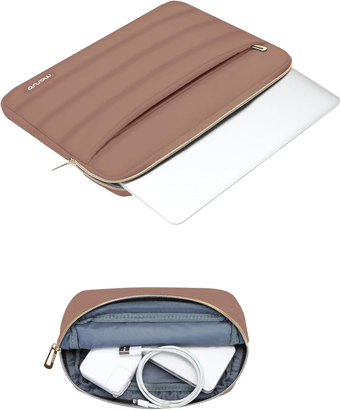 MOSISO Laptop Case 13.3 inch,13-13.3 inch Puffy Laptop Sleeve Compatible with MacBook Neo/Air 13.6 M5 M4 M3 M2 M1/Pro 13/14,HP Dell ASUS Lenovo,Polyester Horizontal Bag with Small Case, Mocha