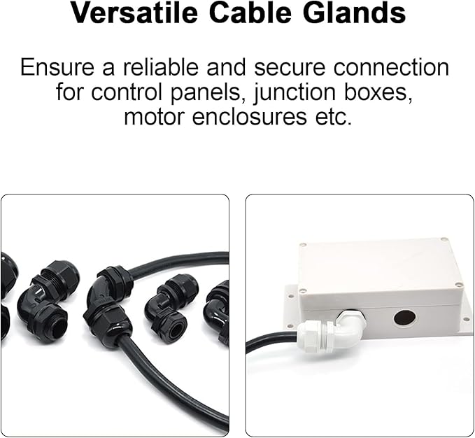 LeMotech M16 Cable Gland, 90 Degree Adjustable 6-10mm Strain Relief, Cord Connectors Nylon Joints with Gaskets, 6 Pcs, Black