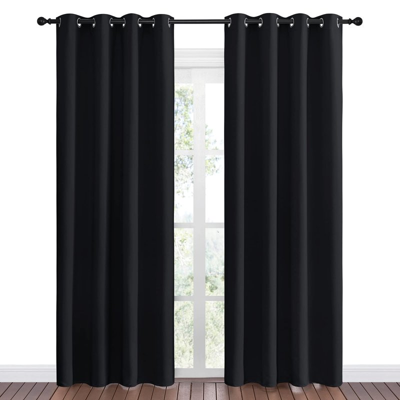 NICETOWN Blackout Curtain Panels 86 inches - Light Reducing Thermal Insulated Solid Grommet Blackout Curtains/Panels/Drapes for Living Room (Set of 2, 55 inches by 86 Inch, Black)