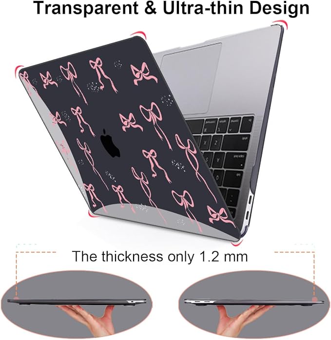 LCMOCICO for MacBook Air 13 inch Case 2021 2020 2019 2018 Release M1 A2337 A2179 A1932, Pritned Pattern Plastic Hard Case Cover for MacBook Air 13 M1 with Retina Display Touch ID, Pink Bowknot Black