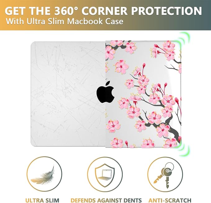 CISSOOK Cherry Blossoms Hard Shell Case for MacBook Pro 14 inch M5 A3434 M4 A3112 A3185 A3401 M3 A2992 A2918 M2 A2779 M1 A2442, Cherry Floral Cover with Keyboard Cover for 2021-2026 Pro 14.2”