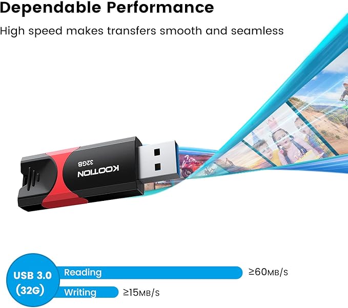 32GB USB 3.0 Flash Drive 10 Pack KOOTION Thumb Drive 3.0 Retractable 32G Zip Drive Ultra High Speed USB Stick Jump Drive Rugged Memory Stick with LED Indicator for Data Storage and Transfer