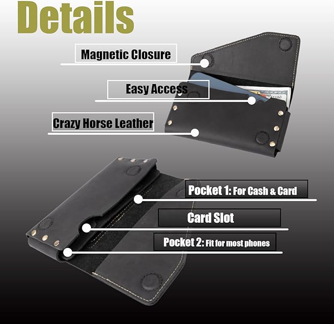 Topstache Leather Phone Holster with Belt Clip for iPhone 17/16 Pro Max & Plus - Leather Belt Card Holder for Galaxy S25/S24/S23 Ultra - Cell Phone Pouch - Fit Protective Cover on, XL,Black