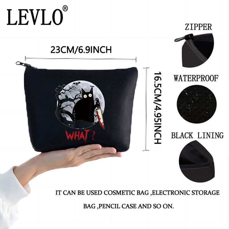 LEVLO Murderous Cat With Knife Cosmetic Make Up Bag Sneaky Cartoon Aminal Inspired Gifts Cat What Makeup Zipper Pouch Bag (C at What LT)