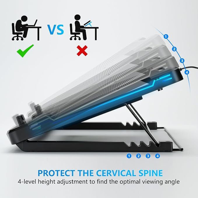 G-STORY Gaming Laptop Cooling Pad with Movable Fan and Automatic Speed Adjustable by Temperature,Music Sync RGB Light,Low Noise Laptop Cooler 3 Speed 1500/1750/2000RPM(140MM) Stand 12–17.3" Notebook
