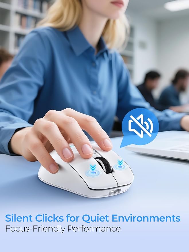 RAPIQUE Wireless Mouse for Laptop, Dual Bluetooth & 2.4G, Multi-Device for 3 Devices, USB-C Rechargeable, Quiet Click, 4 DPI Levels up to 3200, Ergonomic Right-Hand Mouse for MacBook, PC - White