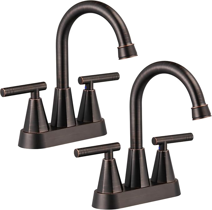 Cobbe Bathroom Faucets for Sink 3 Hole, 4 Inch with Pop Up Drain and 2 Supply Hoses, 2 Handle Centerset Bathroom Faucet for Sink Vanity, ORB, 2 Pack