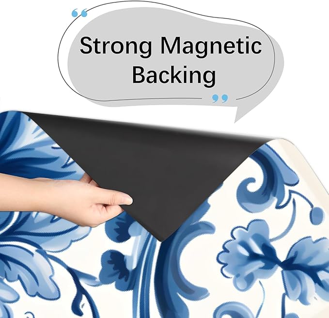 Dishwasher Magnet Cover Blue Flower Paisley Reusable Dishwasher Magnetic Cover Sticker Decorative Dish Washer Door Cover Panel for Home Kitcen Appliance, 21x26 in