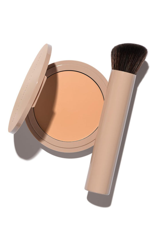 No Makeup Makeup Foundation + Brush Duo, Cream-Balm Formula Conceals, Corrects and Camouflages with Skin-Tone Adaptive Flexshade Technology, Buildable, Long-Lasting, Cruelty-Free, Vegan, Light