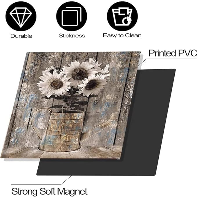 Vintage Wood Dishwasher Magnetic Cover For Door Front,Rustic Wooden Refrigerator Magnet Decor Sunflower Sticker,Country Wood Dishwasher Magnet Panel Decal For Fridge Home Appliance 23"x17"