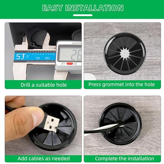 EASYEAH 4PCS Cable Grommets, 2-15/16"(75mm) Desk Hole Cover Petal Shaped Buckle Type Nylon Snap Bushing Grommet, Wire Hole Cover Insert for Cables and Cords Management and Protection of Cabinet, Black