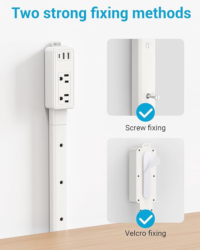 Outlet Extender Stick, 360° Rotatable Plug Expander with 2AC Outlets, 2USB-A, USB-C, 9"-36" Extendable Wall Plug for Hard-to-Reach Areas Behind Couch, Nightstands, Bed & Furniture, Dorm Essentials