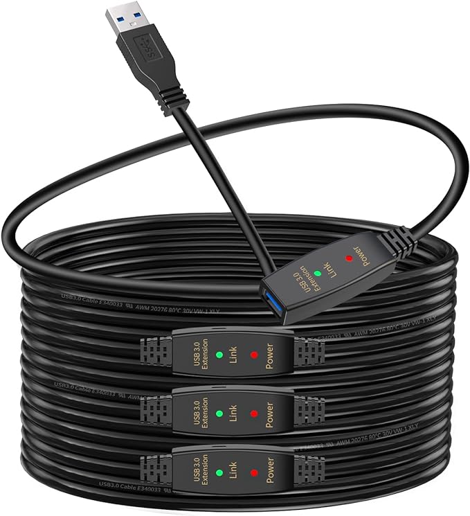 LDKCOK 75ft Active USB 3.0 Extension Cable with Signal Booster, USB A Male to Female Extender Cord, Includes Micro USB Power Cable for VR Headset, Webcam, Hard Drive, Printer, Xbox, Plug and Play