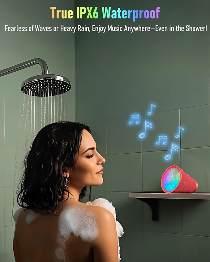 Gladorn Portable Bluetooth Speaker Wireless with 9 Color Lights, 20H Playtime, Stereo Pairing, Deep Bass, IPX6 Waterproof, Bluetooth 5.3, Small Speaker for Home, Party, Outdoor, Camping, Beach, Gift