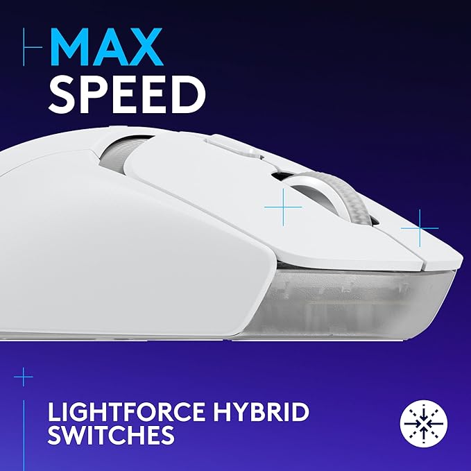 Logitech G309 Lightspeed Wireless Gaming Mouse, Lightweight, LIGHTFORCE Hybrid Switches, Hero 25K Sensor, 300+ Hour Battery Life with AA Battery, 6 Programmable Buttons, PC & Mac - White