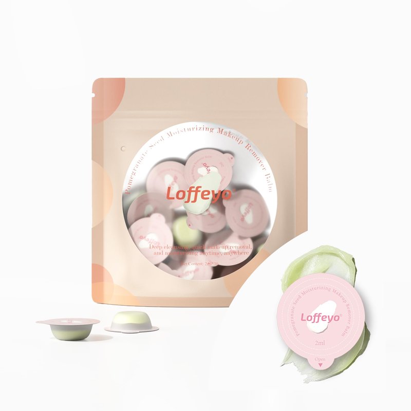 Loffeyo 30-Count Travel Cleansing Balm Pods, Individually Wrapped Single-Use, Makeup Remover Balm with Pomegranate Extract, Solid Formula, TSA-Friendly, Gentle for Sensitive Skin