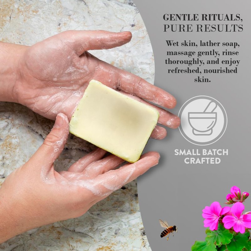 Geranium Tallow Soap Bar - Grass Fed Beef Tallow & Essential Oil | Gentle Cleanse for Face & Body, 3 Pack