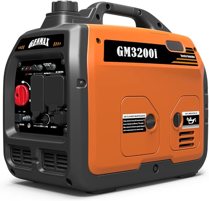 GENMAX Portable Generator,3200W Ultra-Quiet Gas Engine & RV Ready, EPA Compliant, Eco-Mode Feature, Ultra Lightweight for Backup Home Use & Camping (GM-3200i)