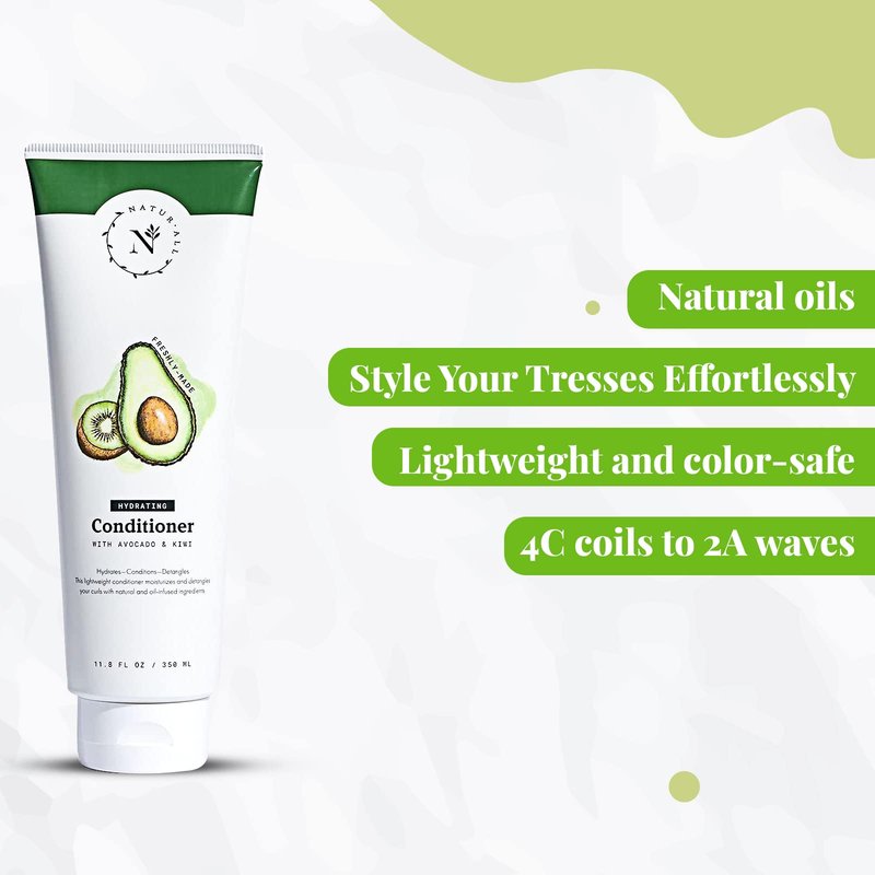 NaturAll Hydrating Hair Conditioner - All Natural with Avocado & Kiwi, Silicone Paraben & Cruelty-Free - Adds Moisture & Shine - For Dry, Frizzy Hair - 11.8 oz