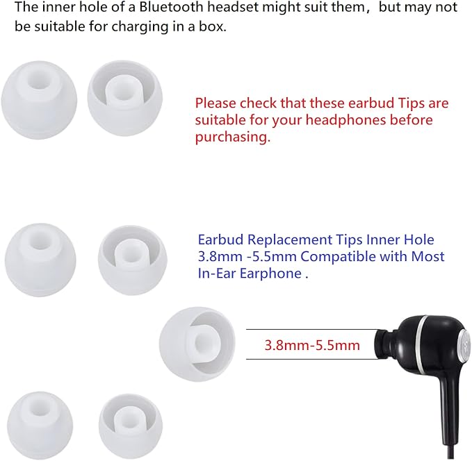 CYADCI Earbud Replacement Tips Silicone Earbud Tips Earbuds Cushions for Fit Most in-Ear Earbuds(Inner Hole 3.8mm -5.5mm) Headphone Rubber Tips Eartips 18 Pairs S M L