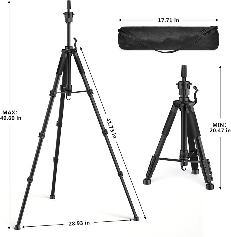 Adjustable Wig Stand Tripod - 54 Inch Heavy Duty Mannequin Head Stand with Non-Slip Base for Cosmetology