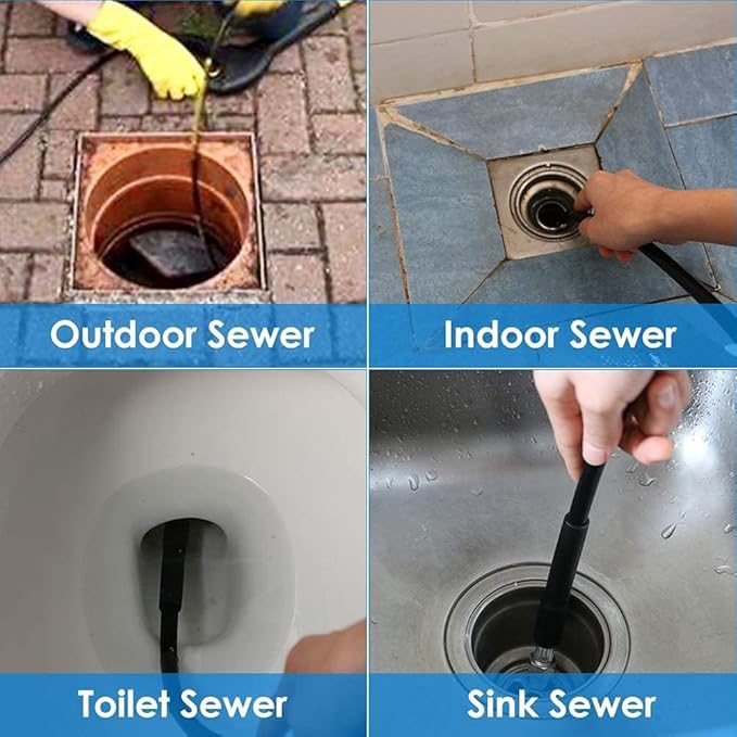 200FT Sewer Jetter Kit for Pressure Washer, 5800PSI Drain Cleaner Hose 1/4 Inch NPT Corner, Rotating and Button Hose Sewer Jetting Nozzle Pearl Corsage Pin Waterproof Tape with 2 Spanner