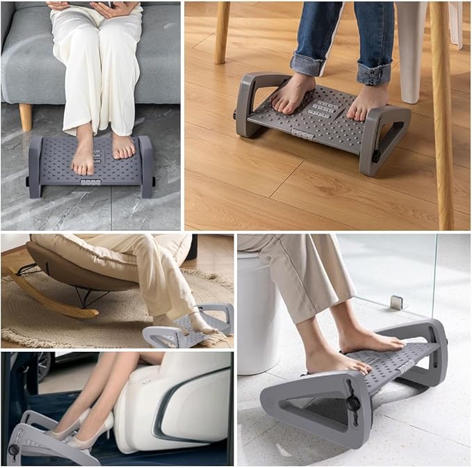 ZLMHYYM Foot Rest for Under Desk at Work - Six Heights Adjustable Under Desk Footrest - Ergonomic Foot Stools for Under Office Desks - Desks Foot Rest with Massage Rollers - Leg Rest for Chair (Gray)