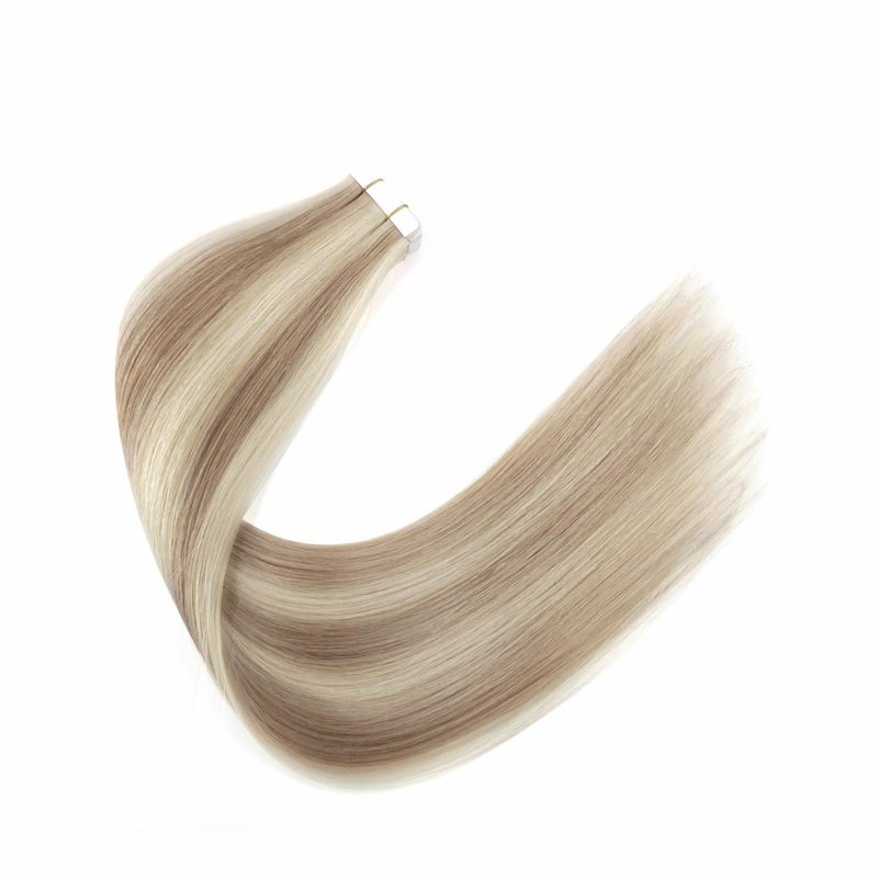 Sixstarhair Seamless Tape In Hair Extensions Remy Human Hair Highlight Hair Extensions Color Swedish Blonde and Ash Blonde Piano Color For Beautiful Girl 50g/20 Pieces Pack [Color 20/60 14inch]