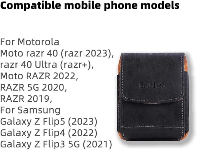 Bourisen Universal Phone Holster Phone Pouch Case Belt Clip Belt Loops Card Slot Faux Leather For Man for Samsung Galaxy Z Flip 5/4/3 Motorola Razr Plus Razr+ 2023 (Black&Yellow, XS(3.7"x3.1"x1.1"))