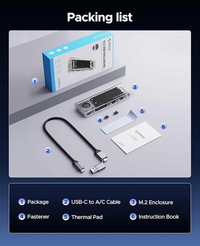 ORICO 40Gbps M.2 NVMe SSD Enclosure with Built-in Cooling Fan, Tool-Free, Support 2230 2242 2260 2280(M Key), Compatible with Thunderbolt 4/3 USB4/3.2-TCM2U4-BLACK