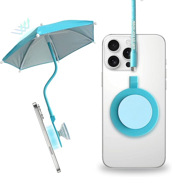 On The Grip 3 in 1 Magnetic Umbrella Sunshade Collapsible Expandable Phone Grip & Stand - Elegant Magsafe Compatible Phone Holder for Secure Grip and Hands-Free Viewing (Sky Blue)