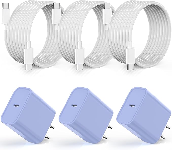 Apple iPhone 17 16 15 Charger Fast Charging [Apple MFi Certified]3Pack 20W USB Type C Charging Block with Long 6 FT Fast Charging Cable for iPhone 17/17 Air/16Pro/Pro Max,iPhone 15/15 ProMax/Plus/iPad