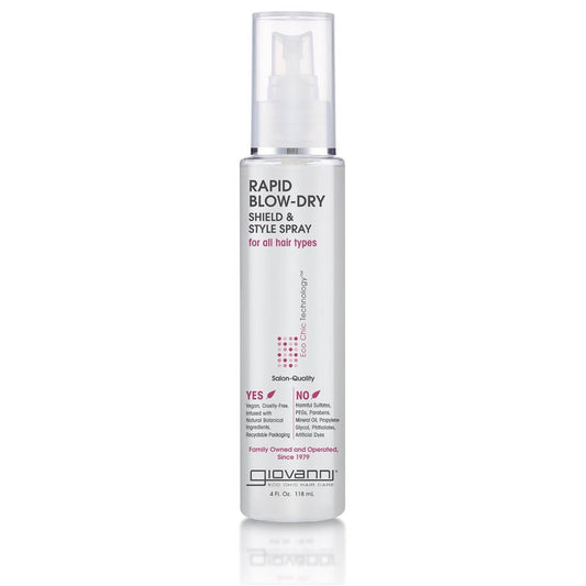 GIOVANNI Rapid Blow Dry Shield & Style Spray - Heat Protection Spray for All Hair Types, Dryer Heat Protectant for Women & Men, Quick Blowout Styling & Frizz Control, Smooths & Softens, Vegan- 4 fl oz