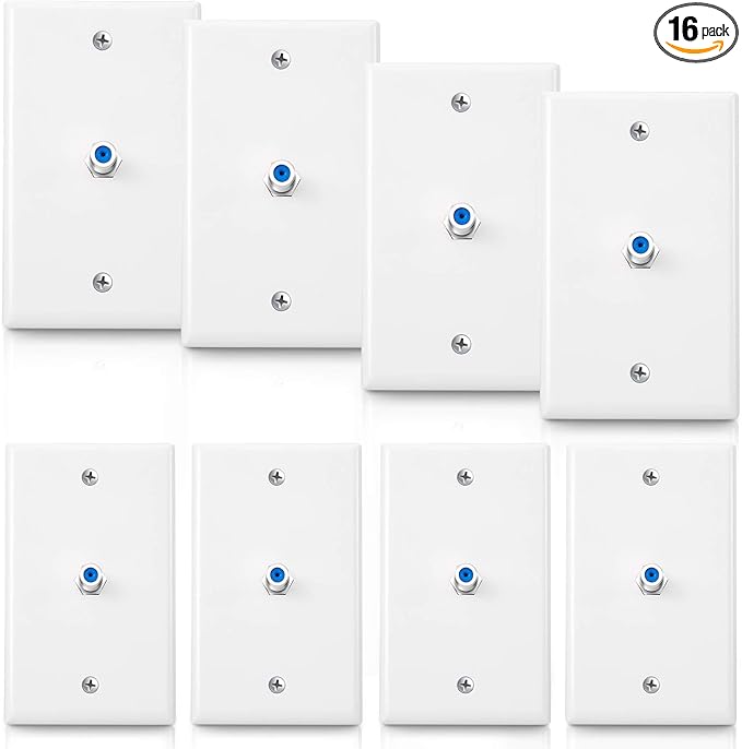 Weewooday 8 Pcs 1-Port TV Cable Wall Plate with F Connector Coax Wall Plate Video Jack Single Gang (Blue)