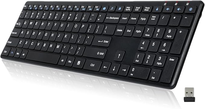 Wireless Keyboard-2.4G USB Ultra Slim Quiet Full Size Matte PC Computer Keyboard,19 Multimedia Keys,Number Pad,Plug&Play,Lag-Free Ergo,Long Battery Life for Desktop,Laptop,Smart TV,MAC,Windows,QWERTY