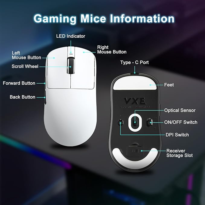 MIKIBY R1 SE+ Wireless Gaming Mouse, 18000 DPI,PAW3395 SE Sensor,55g Lightweight,Tri-Mode 2.4G/BT5.0/USB-C Mouse, Programmable Ergonomic Mice Suitable for Laptops/PC/Mac (White)