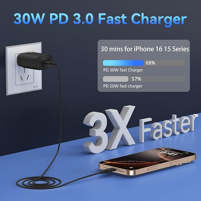Phone 17 16 15 Charger Fast Charging,30W USB C Phone 17 16 15 Pro Max Charger Block &10FT Long Type C Cable Cord for i.Phone 17/Air/17 Pro/17 Pro Max/16/16 Plus/16 Pro/16 Pro Max/15/15 Pro Max,Black