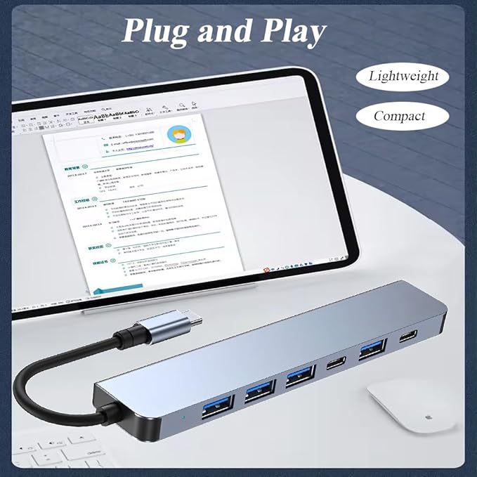 7 in 1 USB C Docking Station, Multi-Port Type C Adapter with USB 3.0 Port, Fast Charging Port, Compatible with Laptop, Computer, Tablet, Keyboard and More
