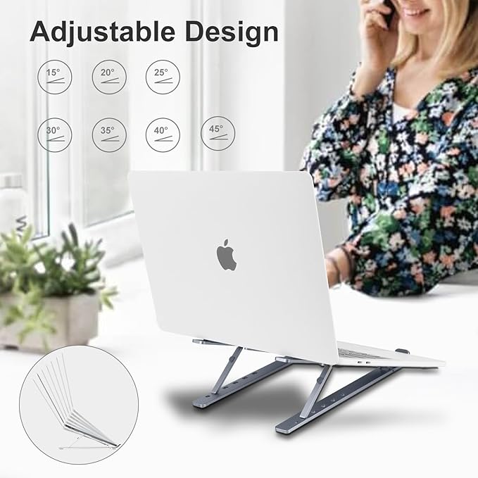 weourwe Ergonomic and Foldable Laptop Stand for Desk, Adjustable Riser, Fits All Laptops and Notebooks up to 17,Ultra-Thin,Ventilated Cooling,ABS+Silicone,Midnight.