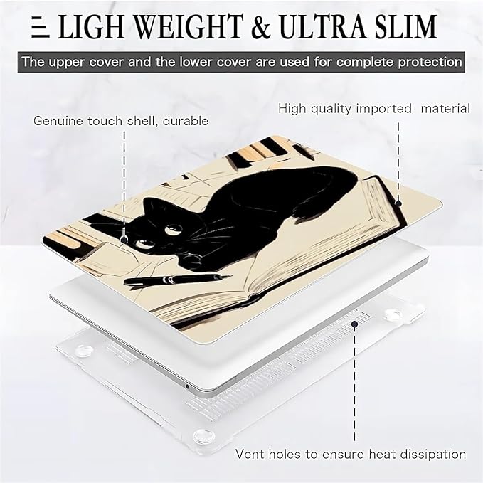 COTAIL Compatible with MacBook Air 13.3 13.6 Inch Case 2022 2021 2020 2019 Plastic Hard Shell Case Cover,13.3 Pro(A1706/A1708/A1989/A2159/A2289/A2338), Black Cat
