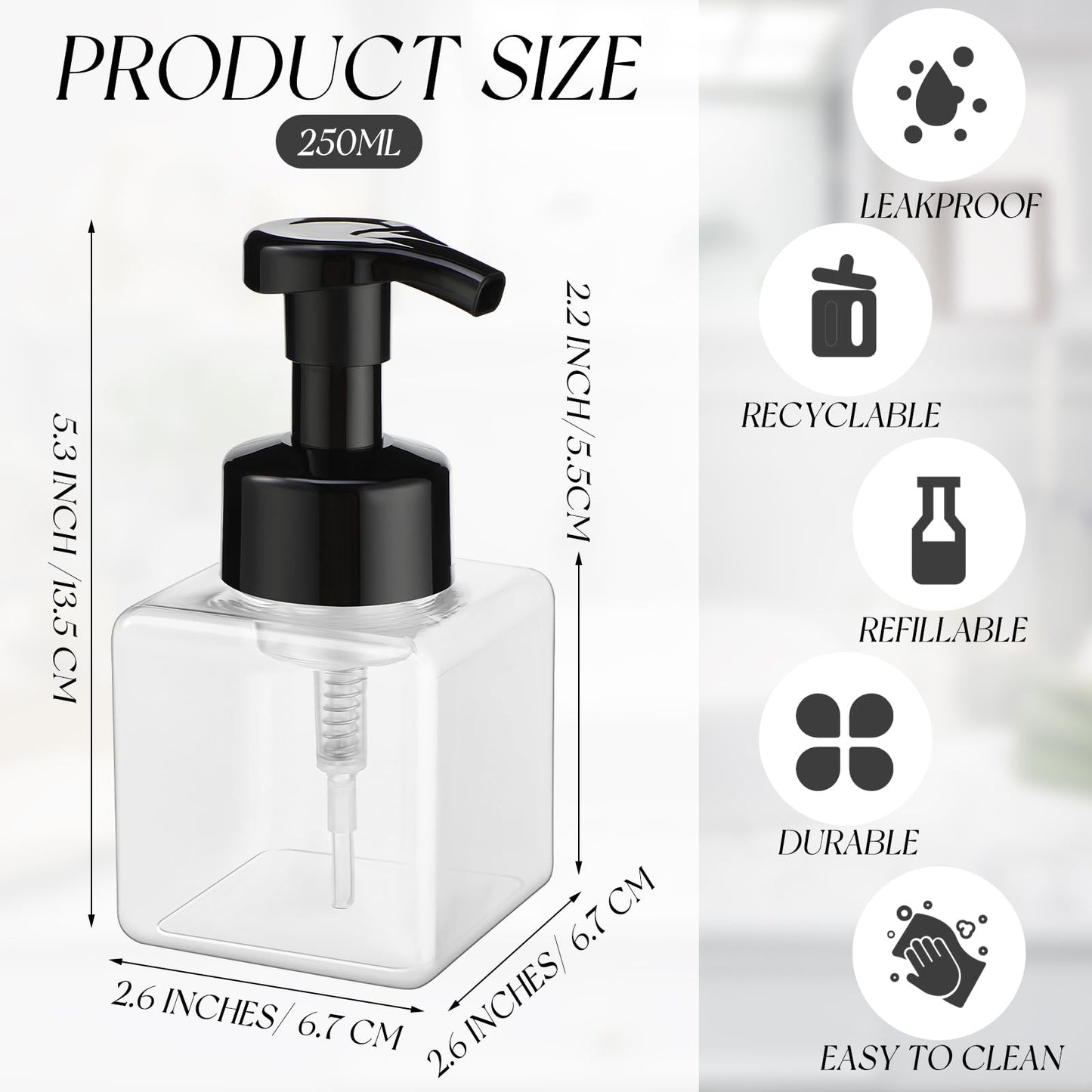 Domensi 24 Pcs Black Foaming Soap Dispenser 8.5 oz Foam Pump Bottle Empty Travel Foaming Dispenser Refillable Hand Soap Plastic Pump Bottle Travel Clear Container for Bathroom Vanities