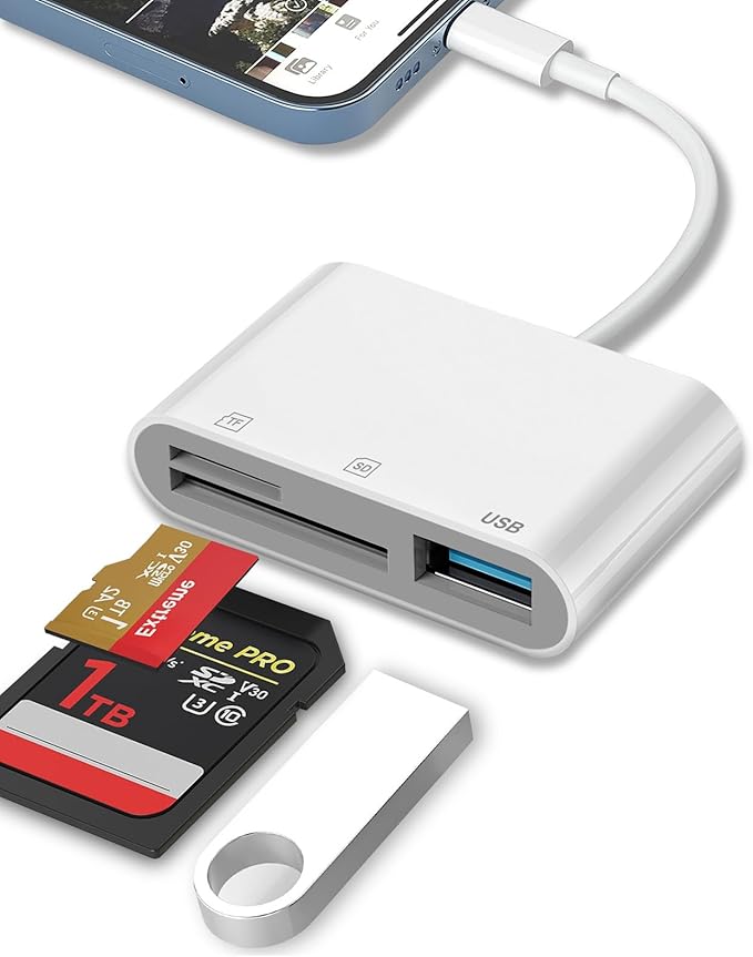 SD Card Reader for iPhone 15/16/iPad/MacBook,USBC Dual Port Memory Card Reader with USB Camera Adapter Compatible with Canon/Nikon/Sony/Kodak Digital Cameras, SD/MicroSD, Plug & Play (No App Required)