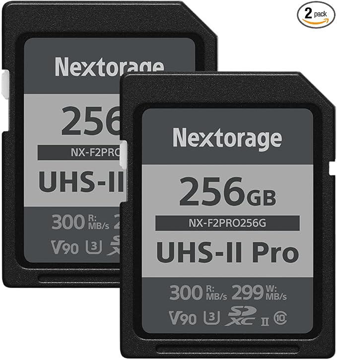 Nextorage Japan 256GB 2Pack SDCard UHS-II Memory Card V90 Canon, Sony, Nikon, Fujifilm, Panasonic Camera 8K 4K High-Speed Continuous Shooting pSLC Max Read 300MB/s Max Write 299MB/s NX-F2PRO256G