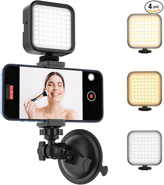 HzTinT Suction Cup Phone Mount with Rechargeable Light, Mirror Phone Holder with Light Shower Bathroom Kitchen, Mirror Tripod for TikTok YouTube Instagram Make Up Pics Video Content Creator