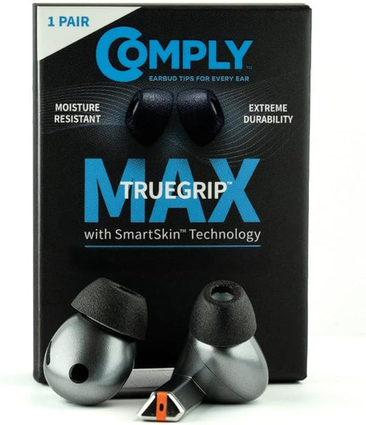 Comply TrueGrip MAX | Premium Memory Foam Replacement Earbud Tips for Samsung Galaxy Buds4 Pro & Buds3 Pro | Long-Lasting Comfort, Secure Fit, Noise Isolation | Black (Medium) (1 Pair)